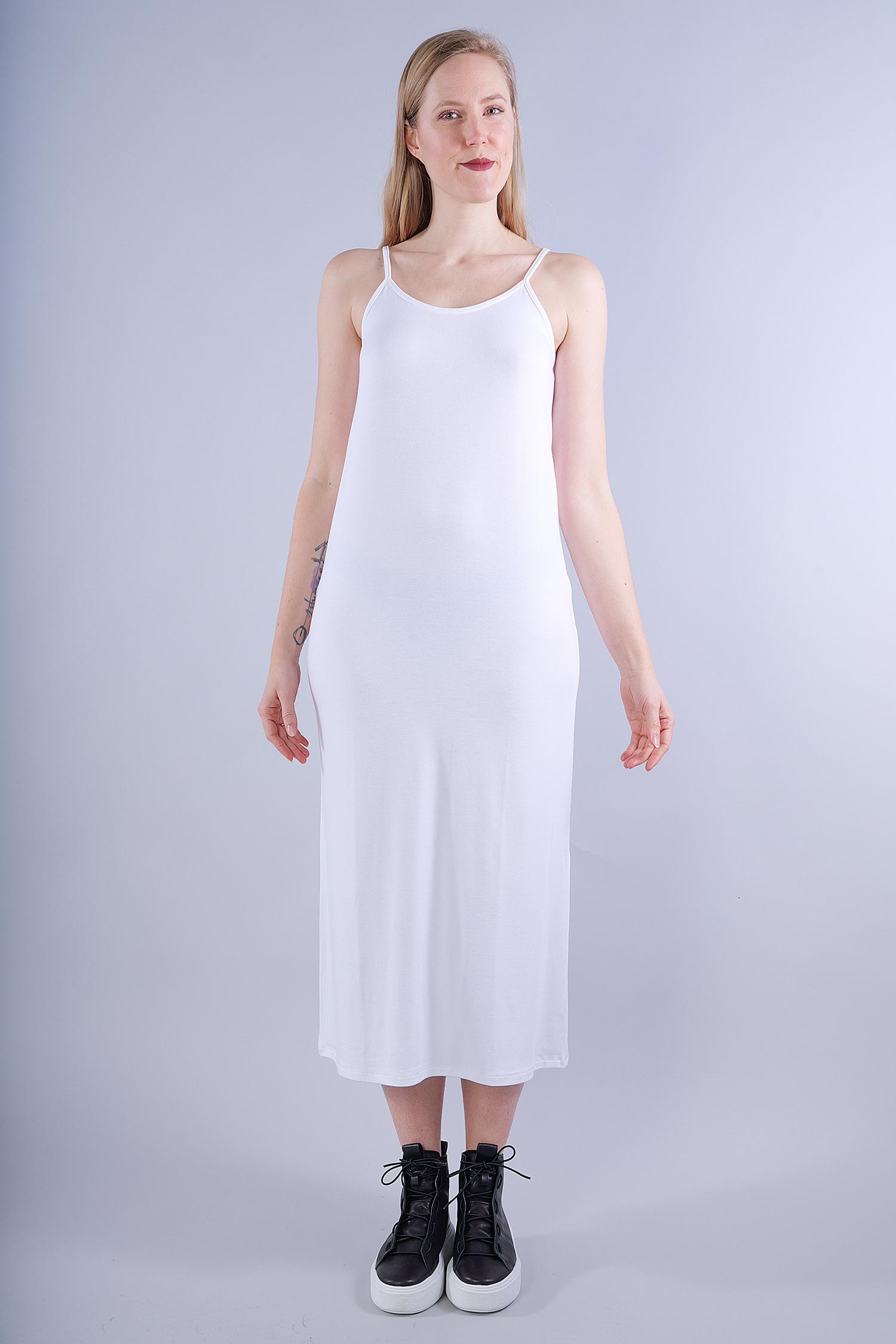 Long basic dress - White - 7602