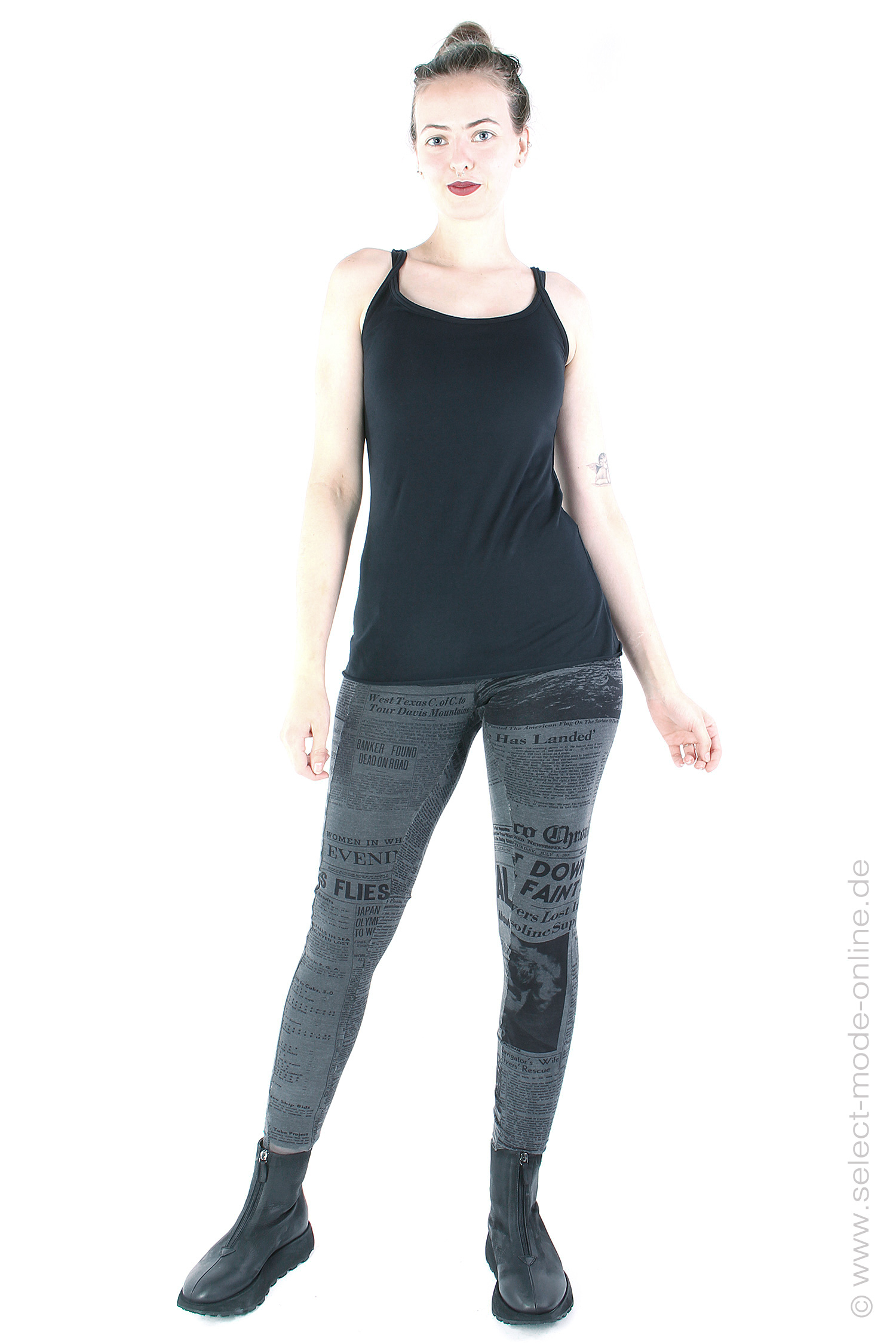 Leggings with newspaper print - Coal print cloud - 2242420206