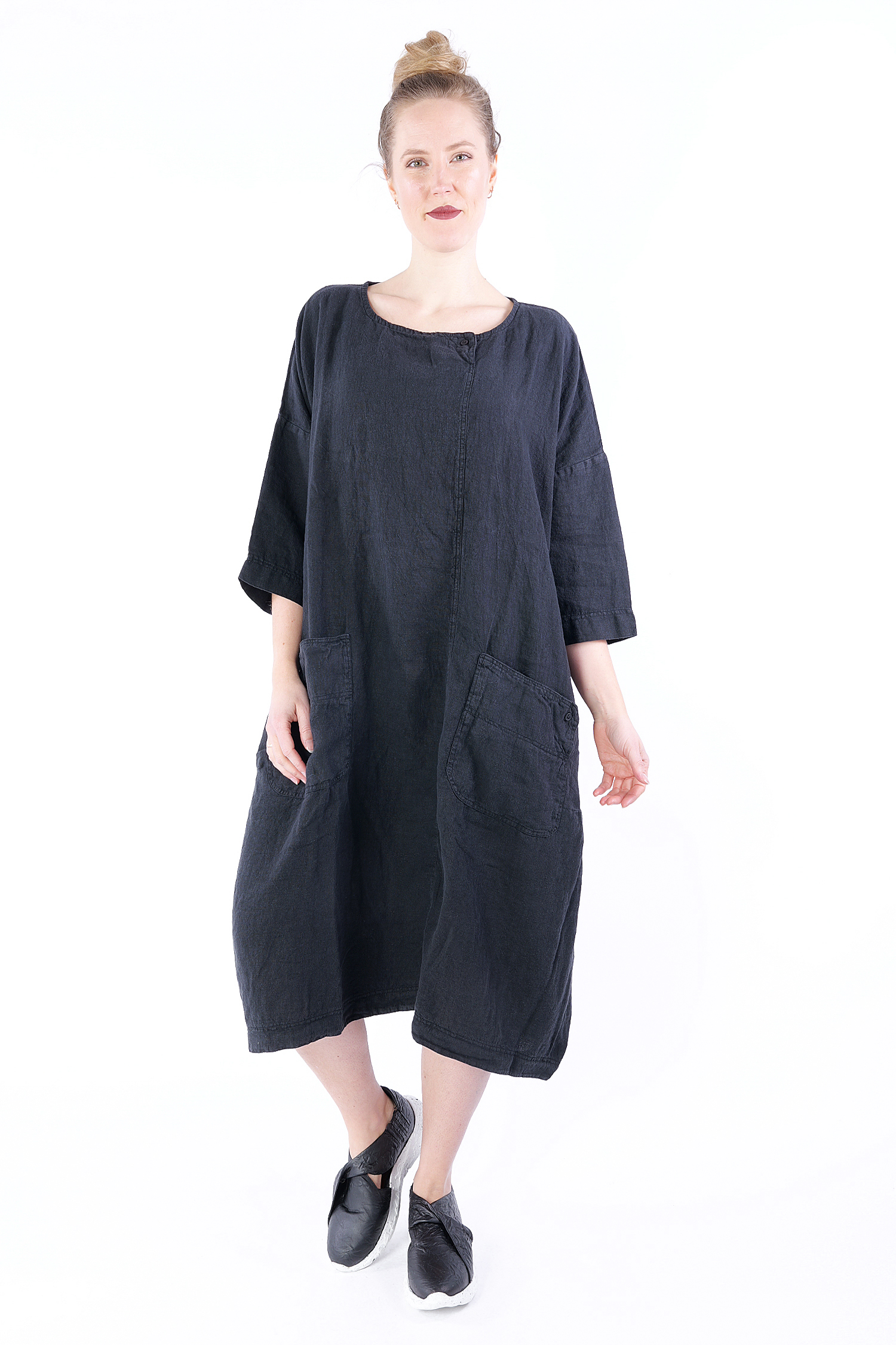 Tulip linen dress - 1253540911 - black