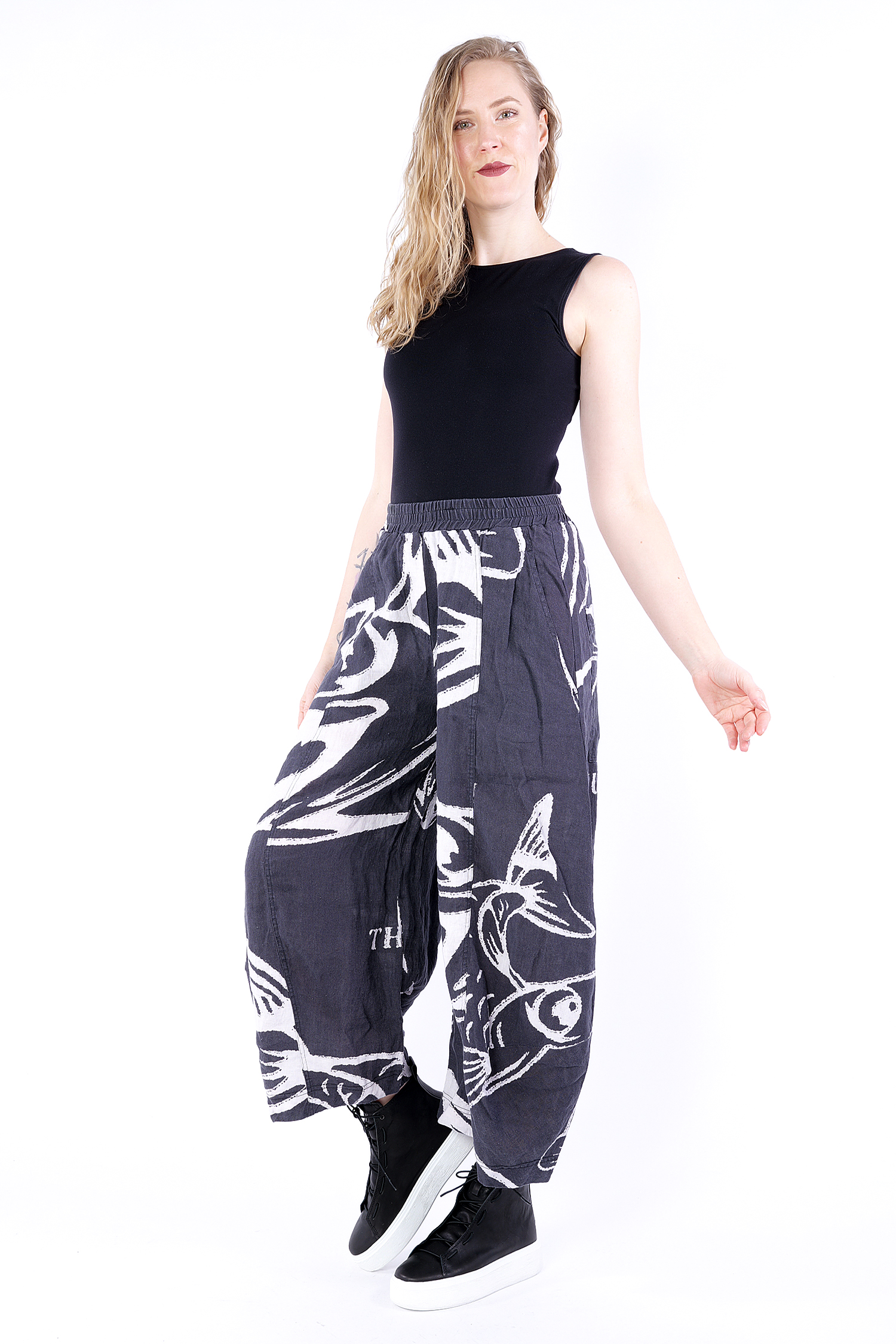 Tulip linen pants - 1253550105 - black print