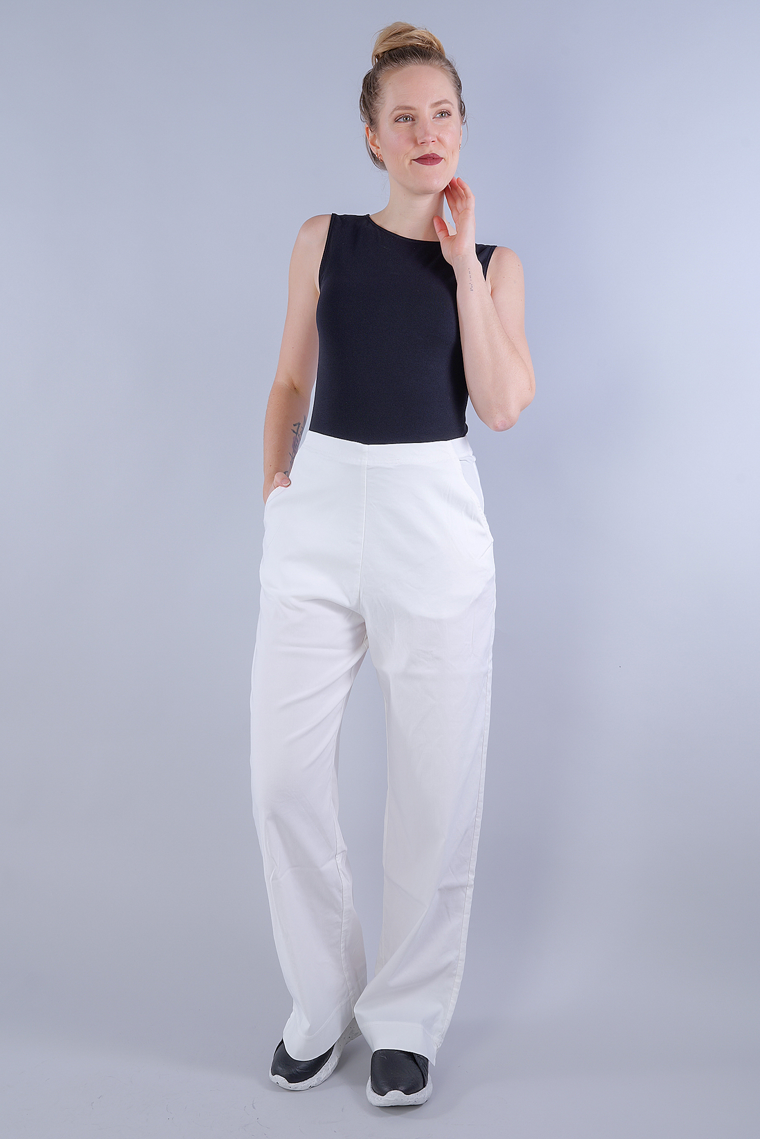 Long, wide stretch pants - 1253440173 - offwhite