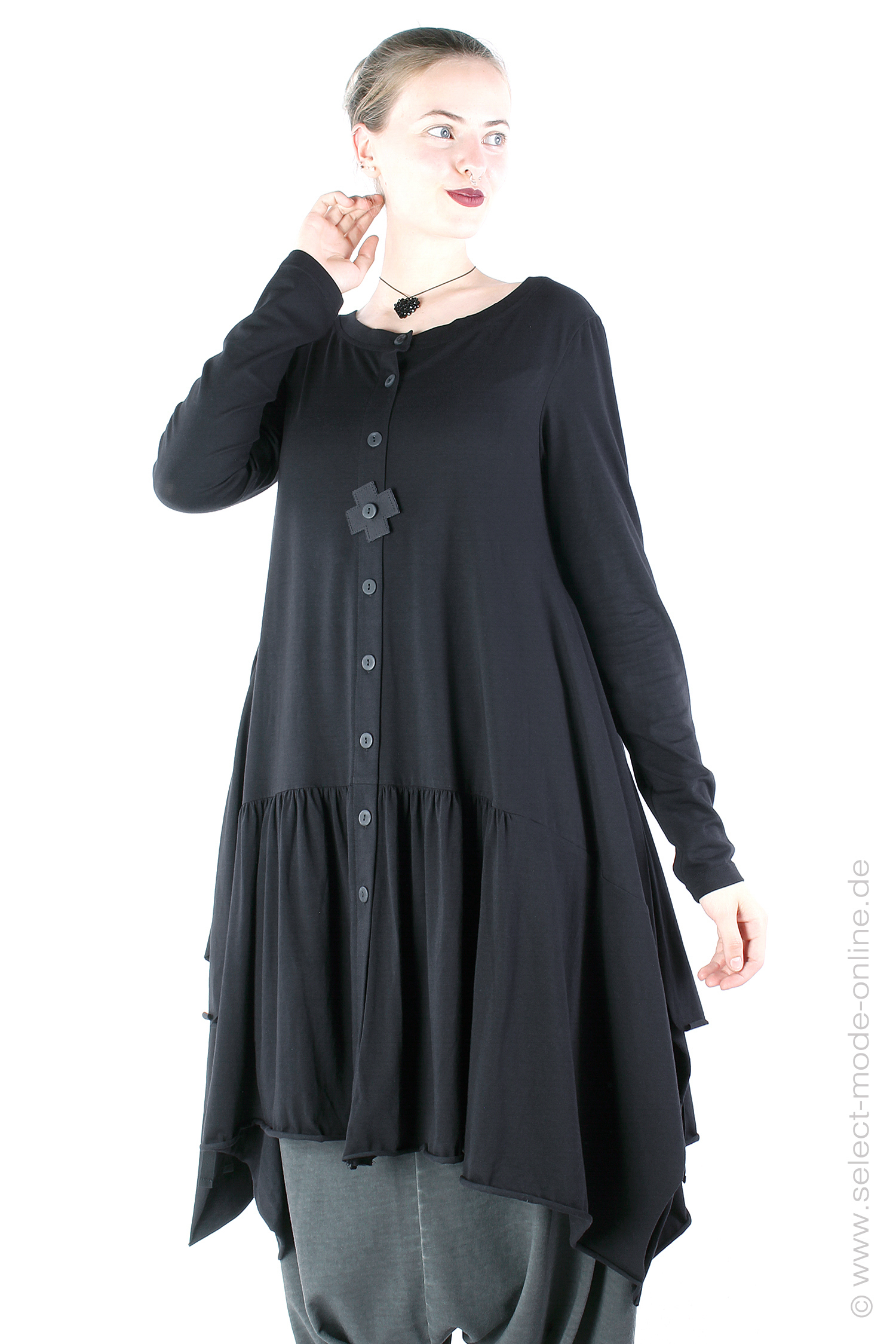 Ruffled jersey jacket - Black - 5063