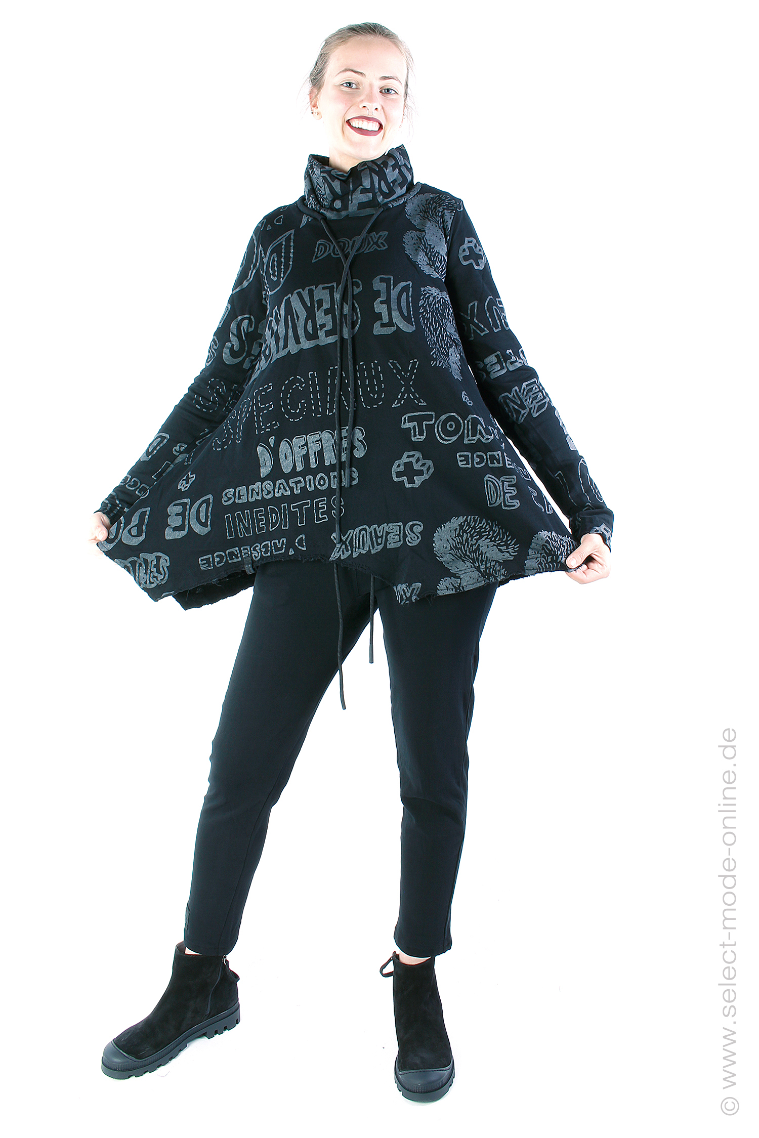 A-line pullover - Black shiny print - 2243290503