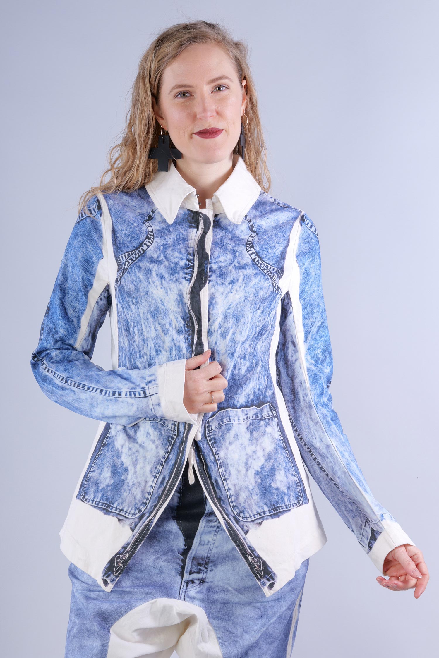 Jacket with denim print - denim prt - 1252111105