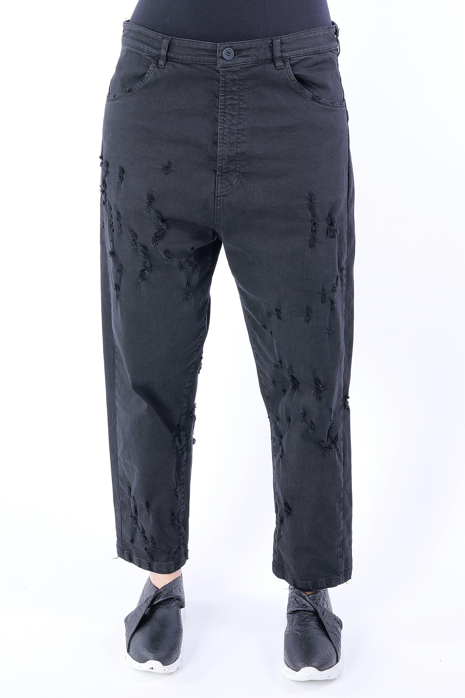 Denim pants with cut outs - black - P102